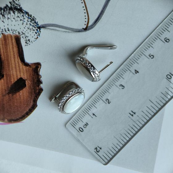 Серебряные серьги с перламутром, фианитами