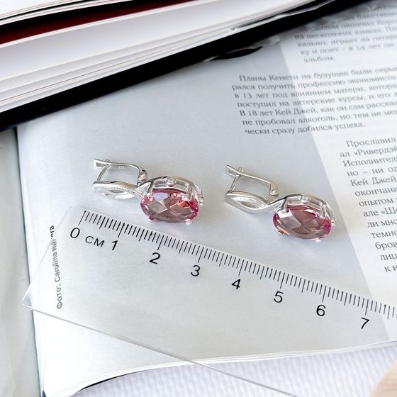 Серебряные серьги с султанитом 3.838ct, фианитами