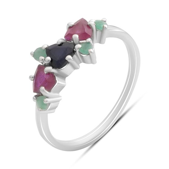 Серебряное кольцо с сапфиром, рубином, изумрудом
