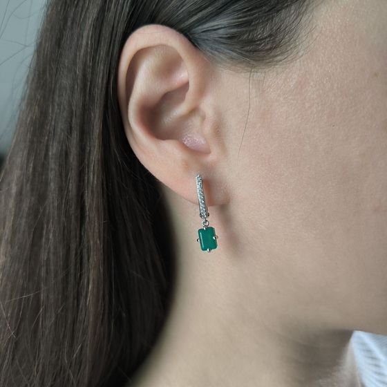 Серебряные серьги с агатом 2.168ct, фианитами