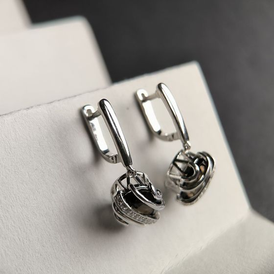 Серебряные серьги с раухтопазом (дымчатым кварцем) 8.502ct, фианитами