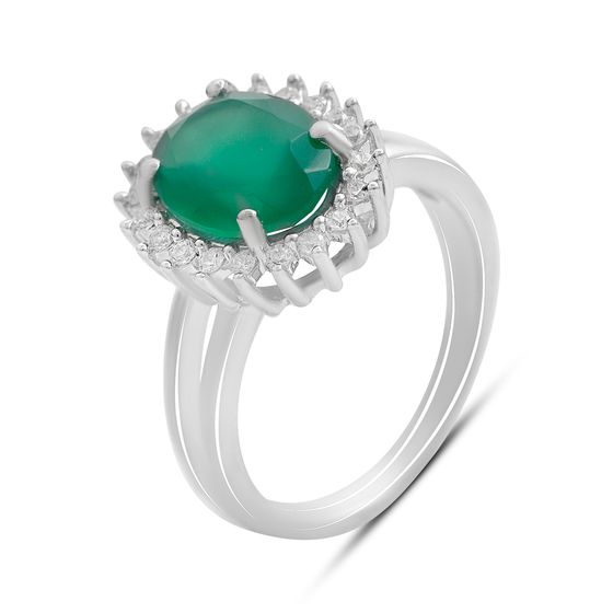 Серебряное кольцо с агатом, фианитами