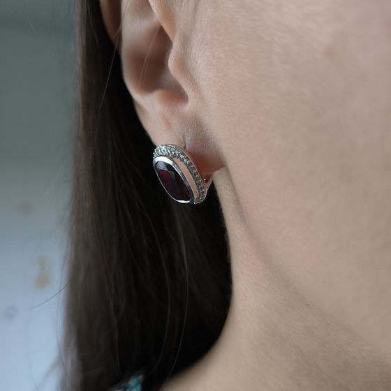 Серебряные серьги с гранатом nano 7.328ct, фианитами