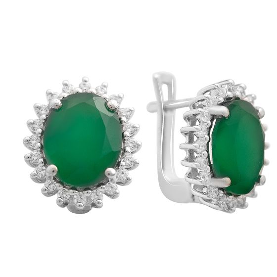 Серебряные серьги с агатом 5.635ct, фианитами