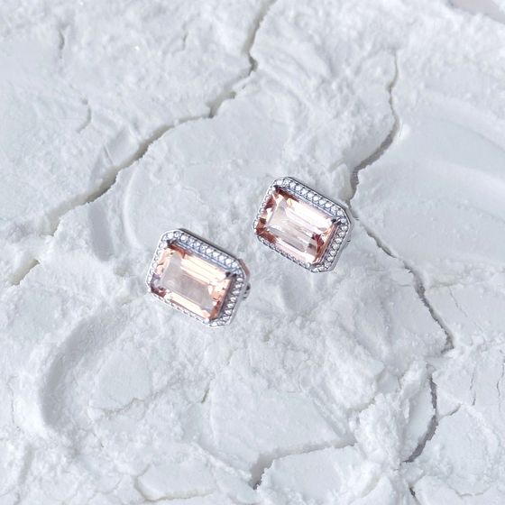Серебряные серьги с морганитом nano 14.193ct, фианитами