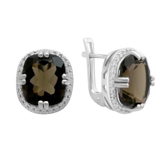 Серебряные серьги с раухтопазом (дымчатым кварцем) 10.34ct, фианитами