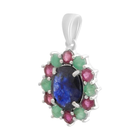 Серебряная подвеска с сапфиром 5.375ct, рубином, изумрудом
