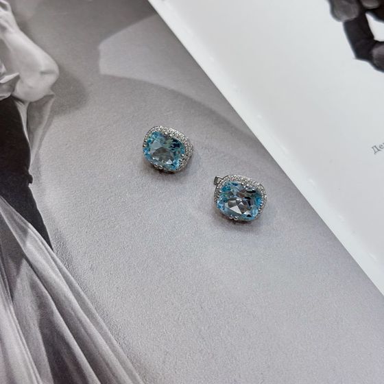 Серебряные серьги с топазом 13.49ct, фианитами