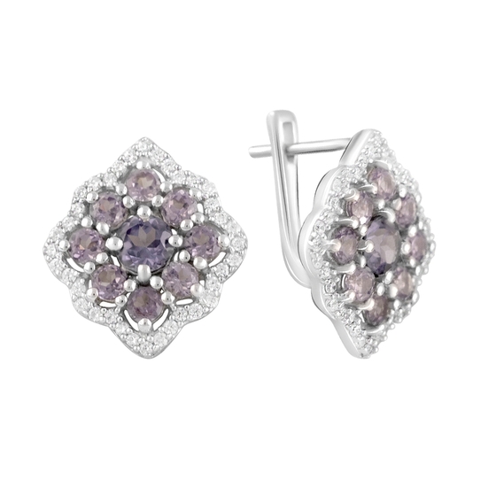 Серебряные серьги с александритом 7.567ct, фианитами