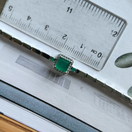 Серебряный браслет с агатом 8.63ct, фианитами
