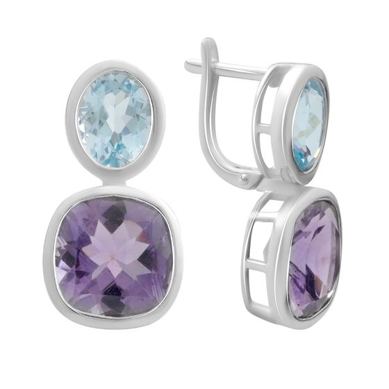 Серебряные серьги с аметистом, топазом