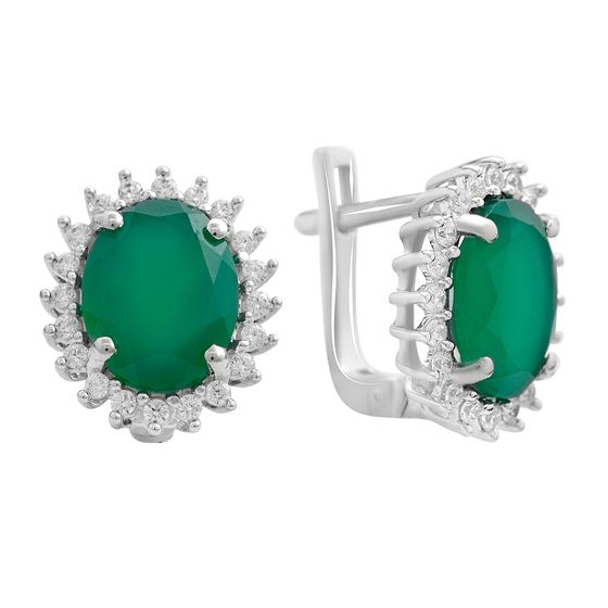 Серебряные серьги с агатом 5.46ct, фианитами