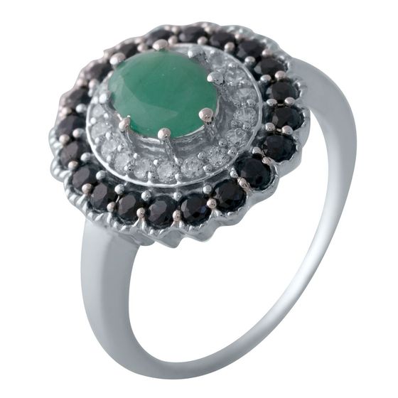 Серебряное кольцо с сапфиром 3.195ct, изумрудом