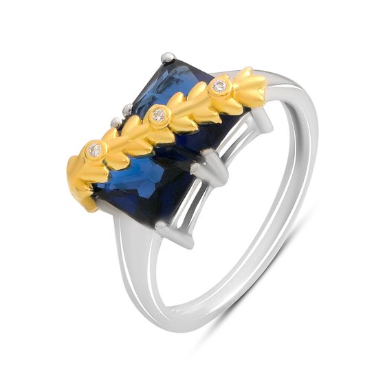 Серебряное кольцо с сапфиром nano 2.148ct, фианитами