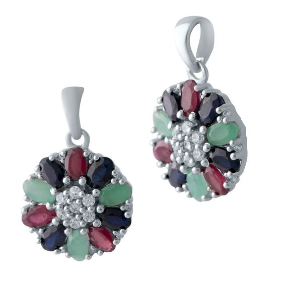 Серебряная подвеска с сапфиром 3.278ct, изумрудом, рубином