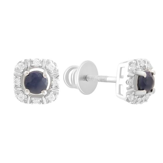 Серебряные серьги с сапфиром 0.985ct, фианитами