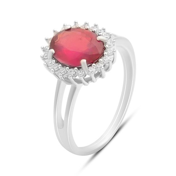 Серебряное кольцо с рубином 4.015ct, фианитами
