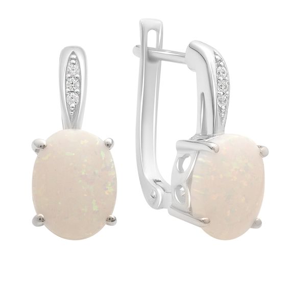 Серебряные серьги с опалом, фианитами