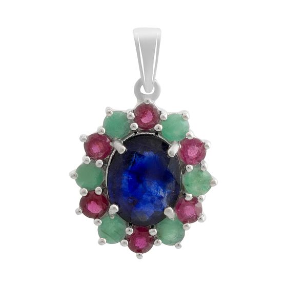 Серебряная подвеска с сапфиром 5.05ct, рубином, изумрудом