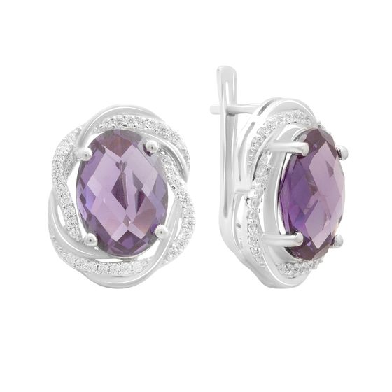 Серебряные серьги с александритом 16.513ct, фианитами