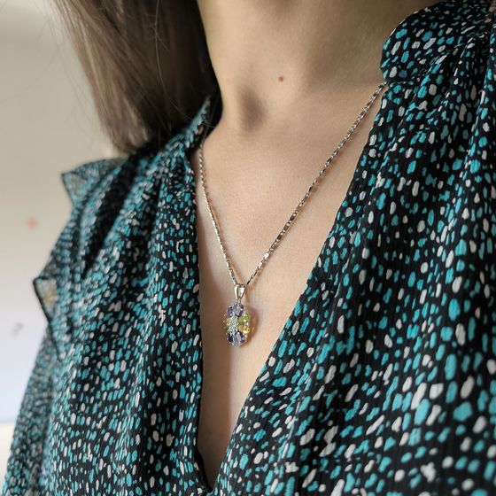 Серебряная подвеска с аметистом 3.087ct, цитрином, хризолітом, топазом