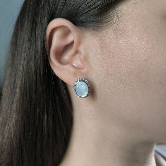 Серебряные серьги с перламутром, фианитами