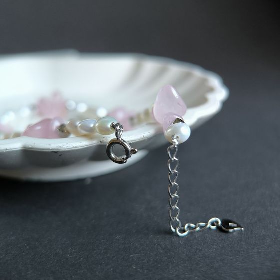 Серебряный браслет с кварцем, жемчугом барочным