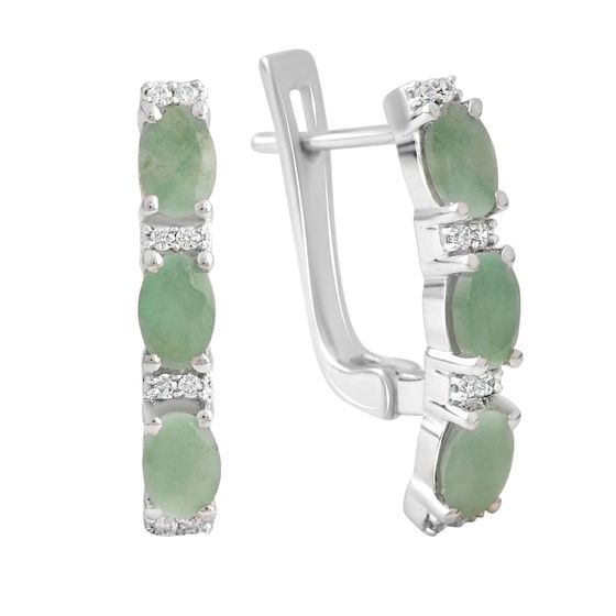 Серебряные серьги с изумрудом 2.604ct, фианитами