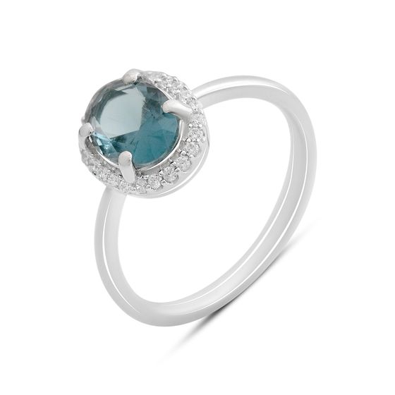 Серебряное кольцо с топазом Лондон Блю 1.058ct, фианитами