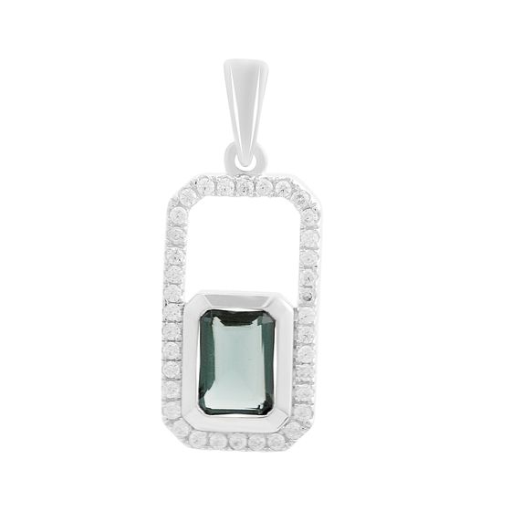 Серебряная подвеска с топазом Лондон Блю 1.18ct, фианитами