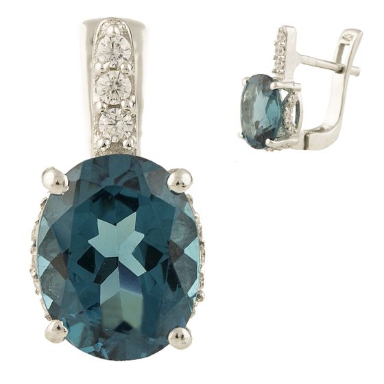 Серебряные серьги с топазом Лондон Блю 3.392ct