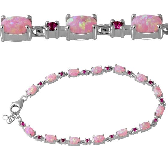 Серебряный браслет с опалом 3.042ct, рубином nano