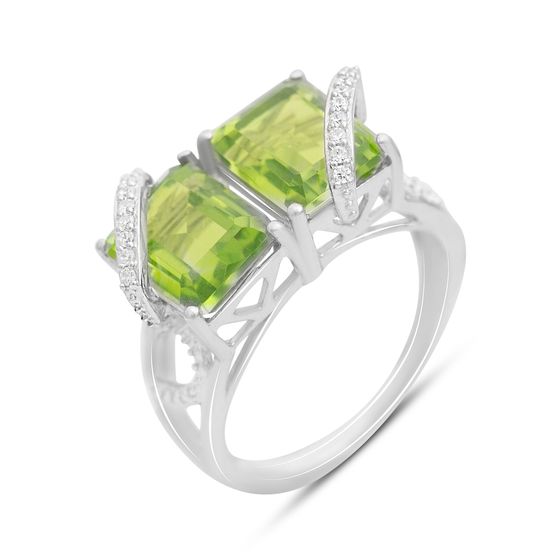Серебряное кольцо с хризолітом 8.445ct, фианитами