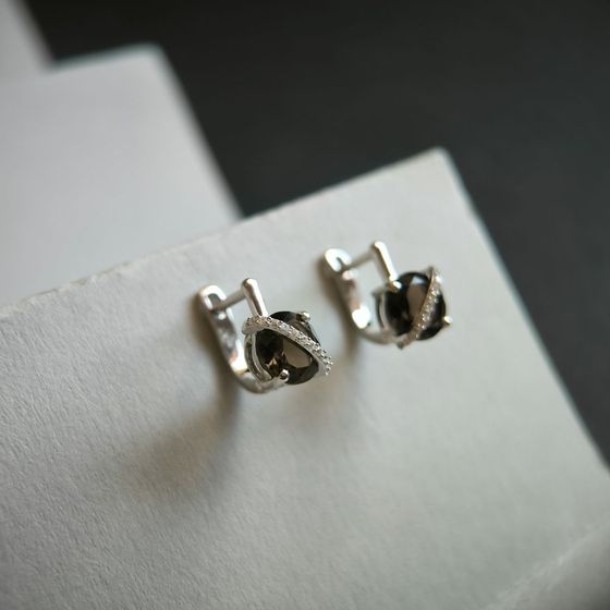 Серебряные серьги с раухтопазом (дымчатым кварцем) 3.465ct, фианитами