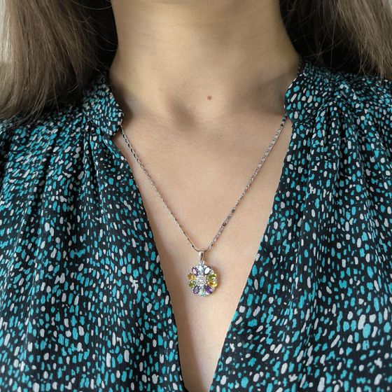 Серебряная подвеска с аметистом 3.087ct, цитрином, хризолітом, топазом