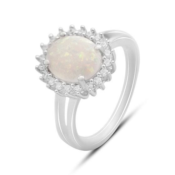 Серебряное кольцо с опалом, фианитами