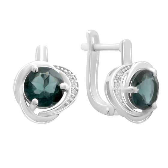Серебряные серьги с топазом Лондон Блю, фианитами
