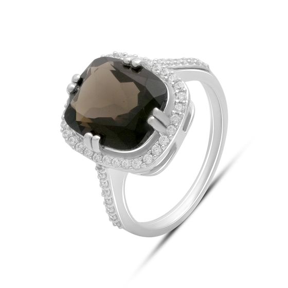 Серебряное кольцо с раухтопазом (дымчатым кварцем) 5.457ct, фианитами