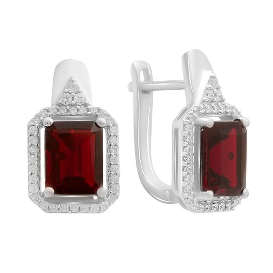 Серебряные серьги с гранатом nano 4.884ct, фианитами