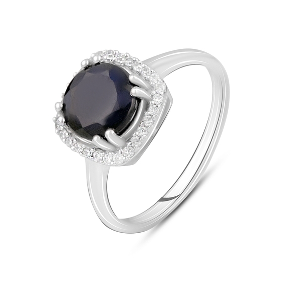 Серебряное кольцо с сапфиром 1.79ct, фианитами