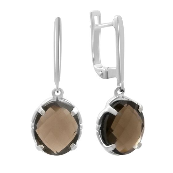 Серебряные серьги с раухтопазом (дымчатым кварцем)