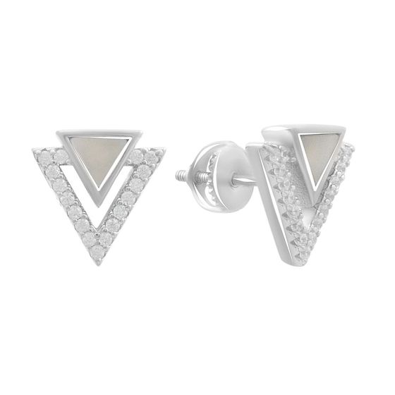 Серебряные серьги с перламутром, фианитами