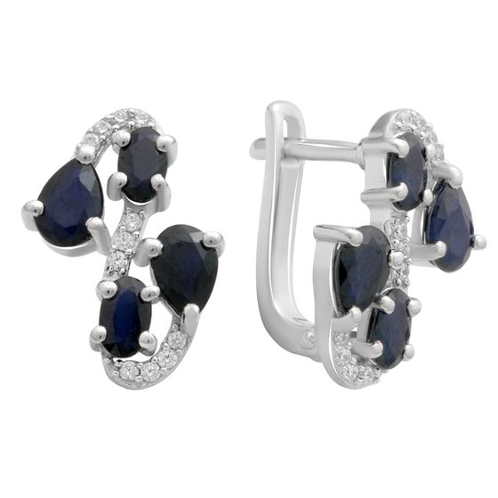 Серебряные серьги с сапфиром 3.88ct, фианитами