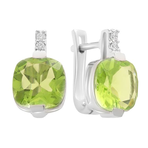Серебряные серьги с хризолітом 4.58ct, фианитами