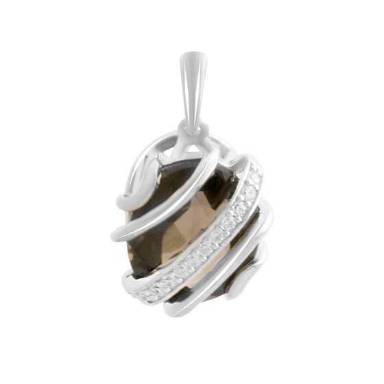 Серебряная подвеска с раухтопазом (дымчатым кварцем) 4.405ct, фианитами