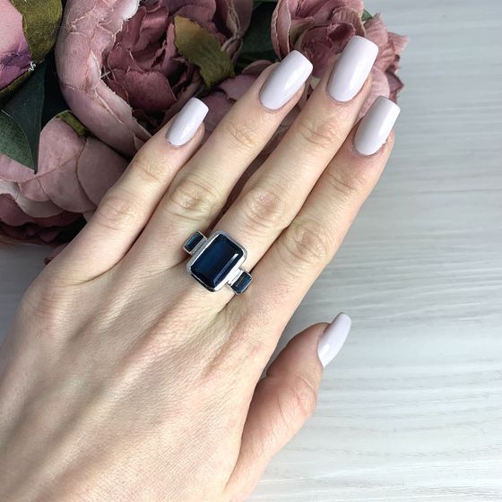 Серебряное кольцо с топазом Лондон Блю 6.78ct