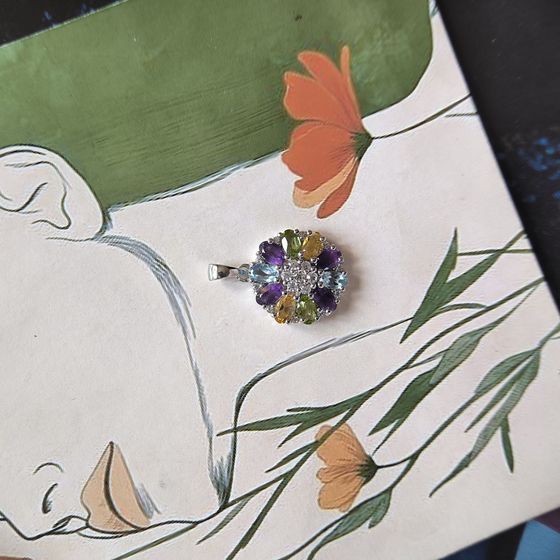 Серебряная подвеска с аметистом 3.087ct, цитрином, хризолітом, топазом