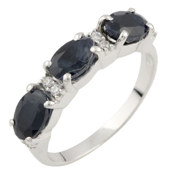 Серебряное кольцо с сапфиром 1.836ct, фианитами