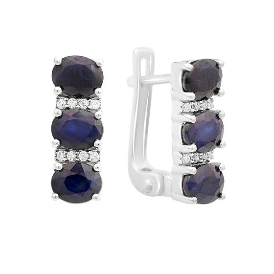 Серебряные серьги с сапфиром 2.844ct, фианитами