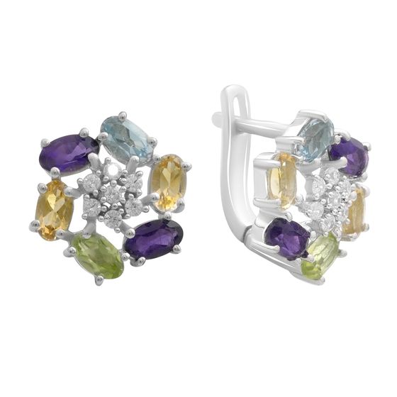 Серебряные серьги с аметистом 3.253ct, цитрином, хризолітом, топазом